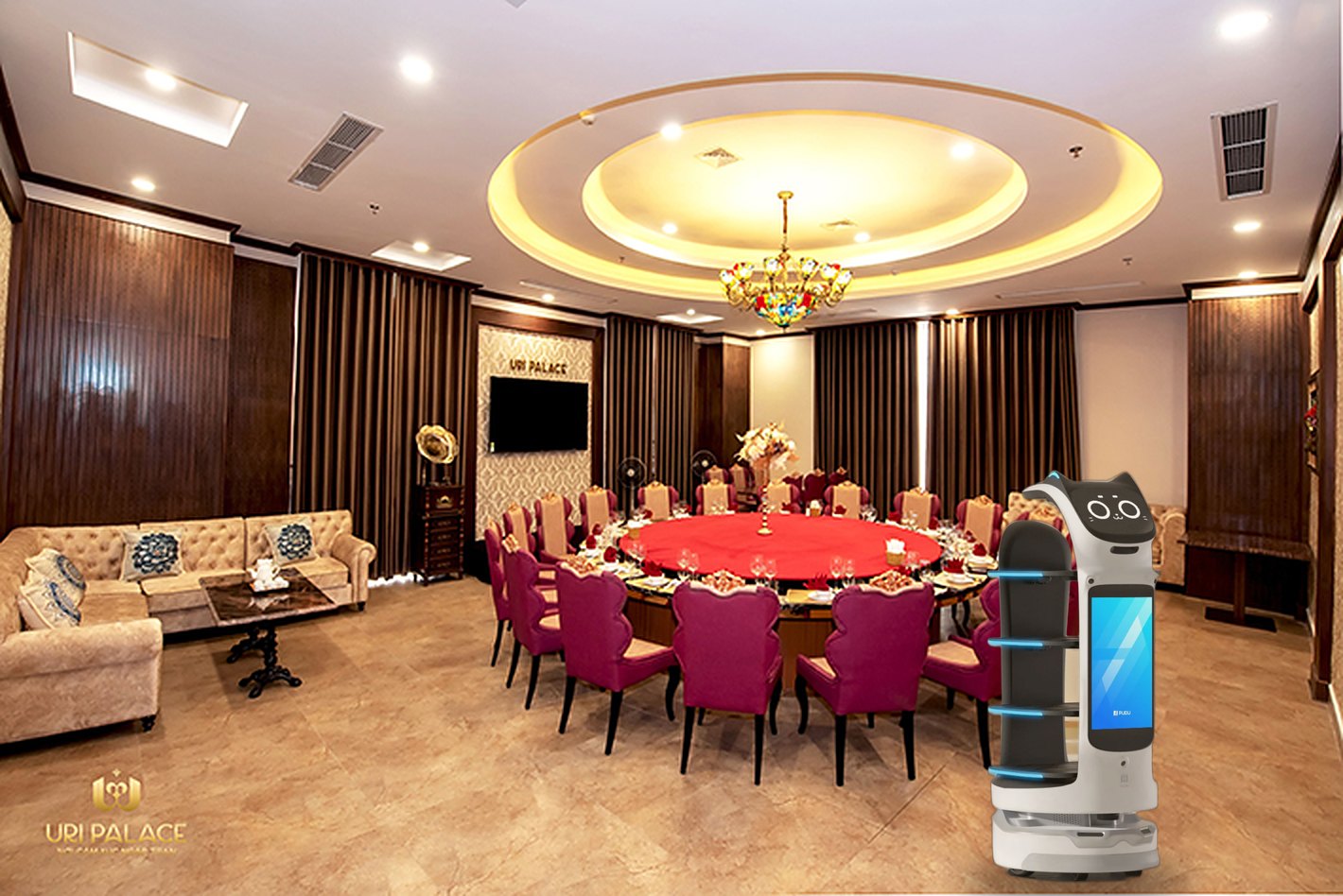Ảnh mô phỏng robot BellaBot Pro dẫn khách vào phòng VIP Kinh Bắc